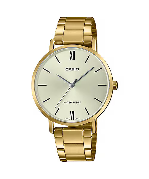Reloj de acero dorado con esfera minimalista
