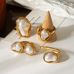 Anillo de Acero con perla geométrica