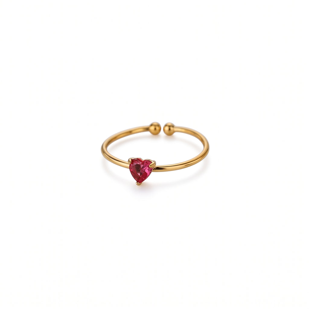 Anillo de Acero Ajustable con Zirconia en Corazón