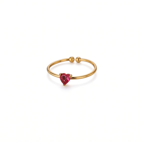 Anillo de Acero Ajustable con Zirconia en Corazón