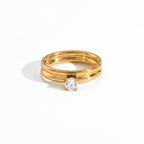 Anillo de Acero con Banda Doble y Zirconia Solitaria