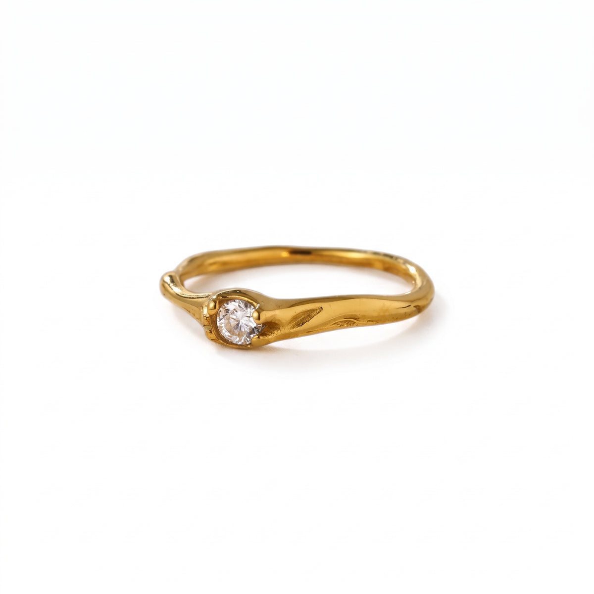 Anillo de Acero con Zirconia Solitaria y Banda Orgánica