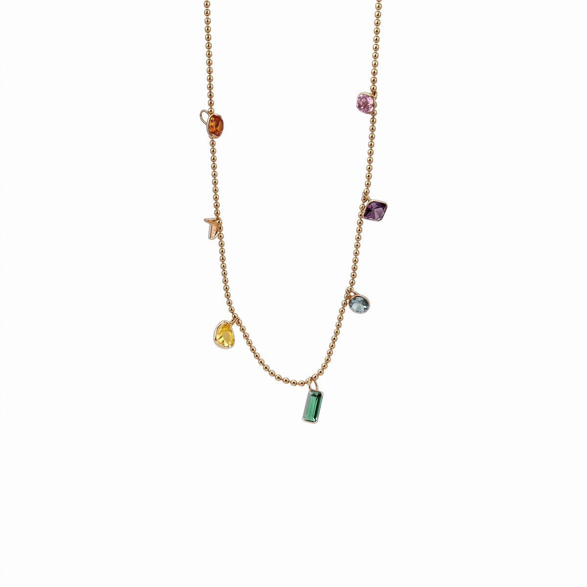 Collar de Titanio con Zirconias Multicolor en Cadena de Bolitas