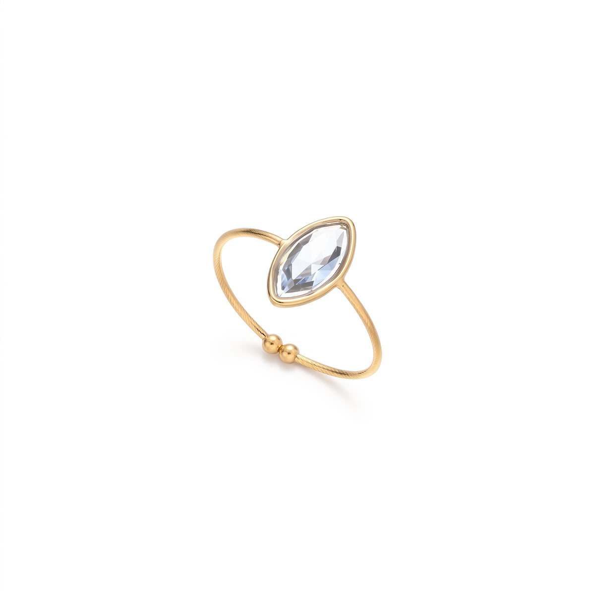 Anillo de Titanio con Zirconia Marquesa y Detalles de Esferas