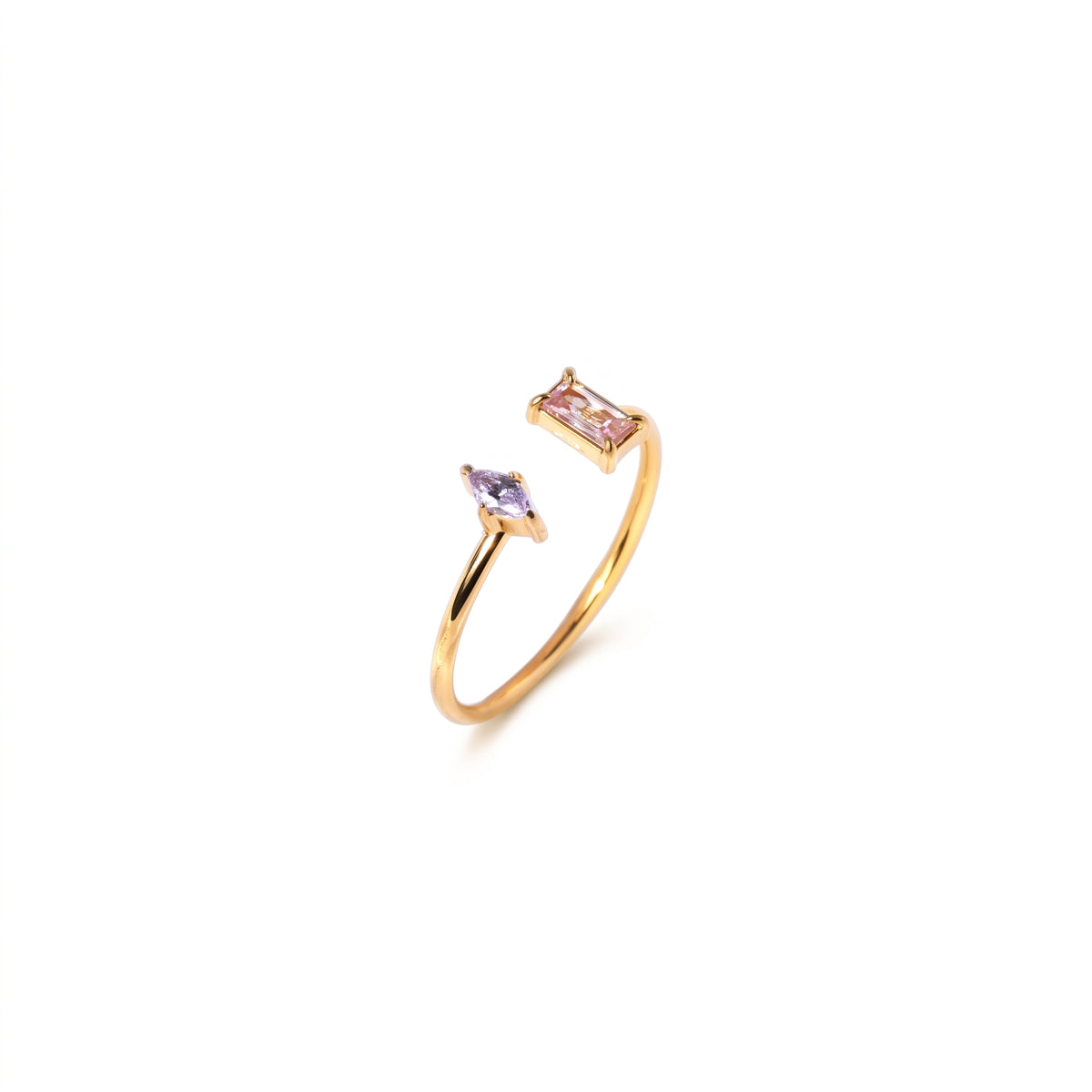 Anillo de Acero Abierto con Dos Zirconias