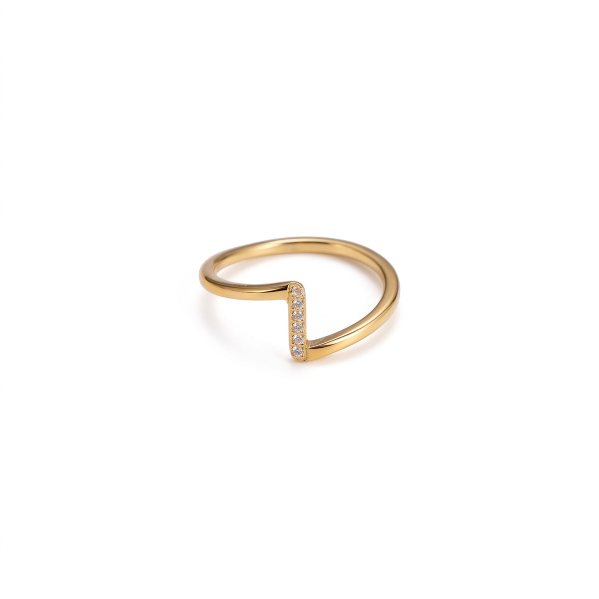 Anillo de Acero con Barra de Zirconias en Ángulo Recto
