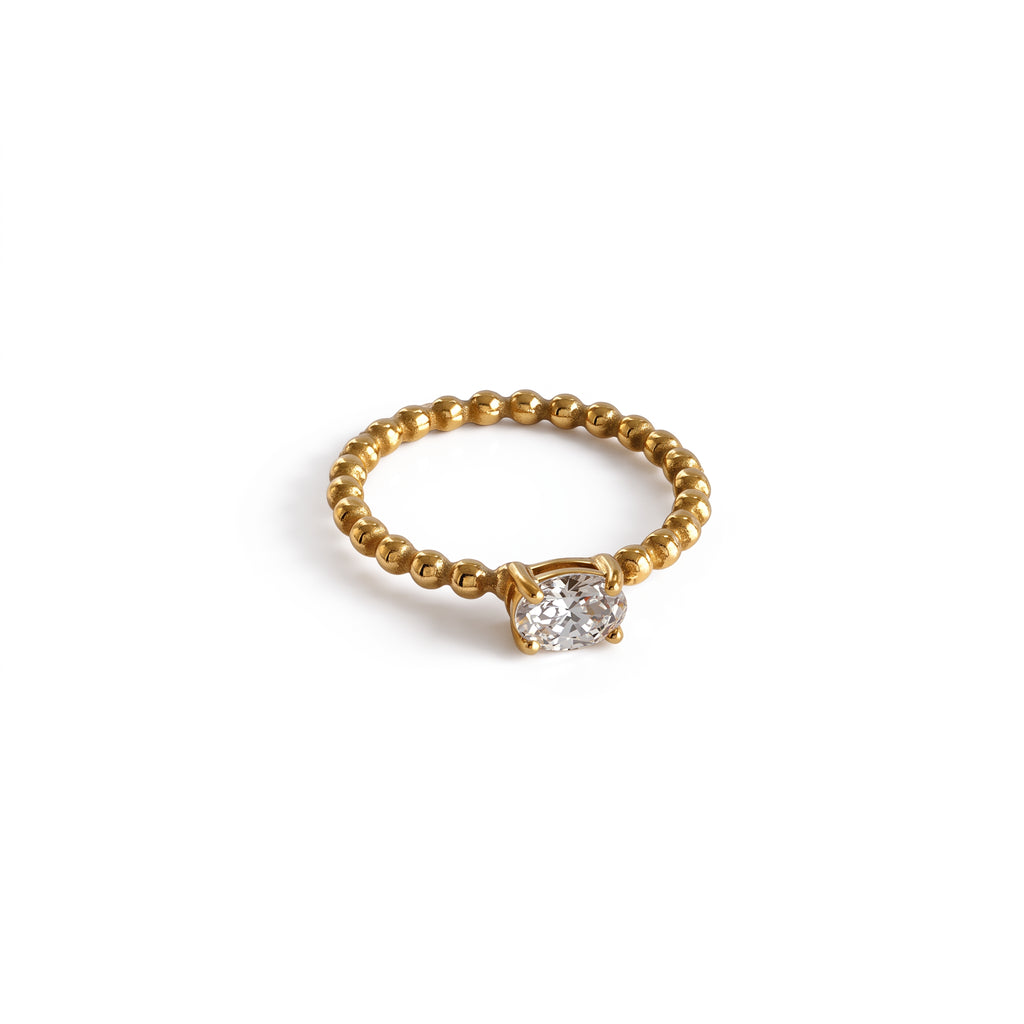 Anillo de Acero con Zirconia Solitaria y Banda de Esferas