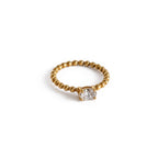 Anillo de Acero con Zirconia Solitaria y Banda de Esferas