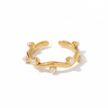 Anillo Abierto de Acero con Perlas Dispersas