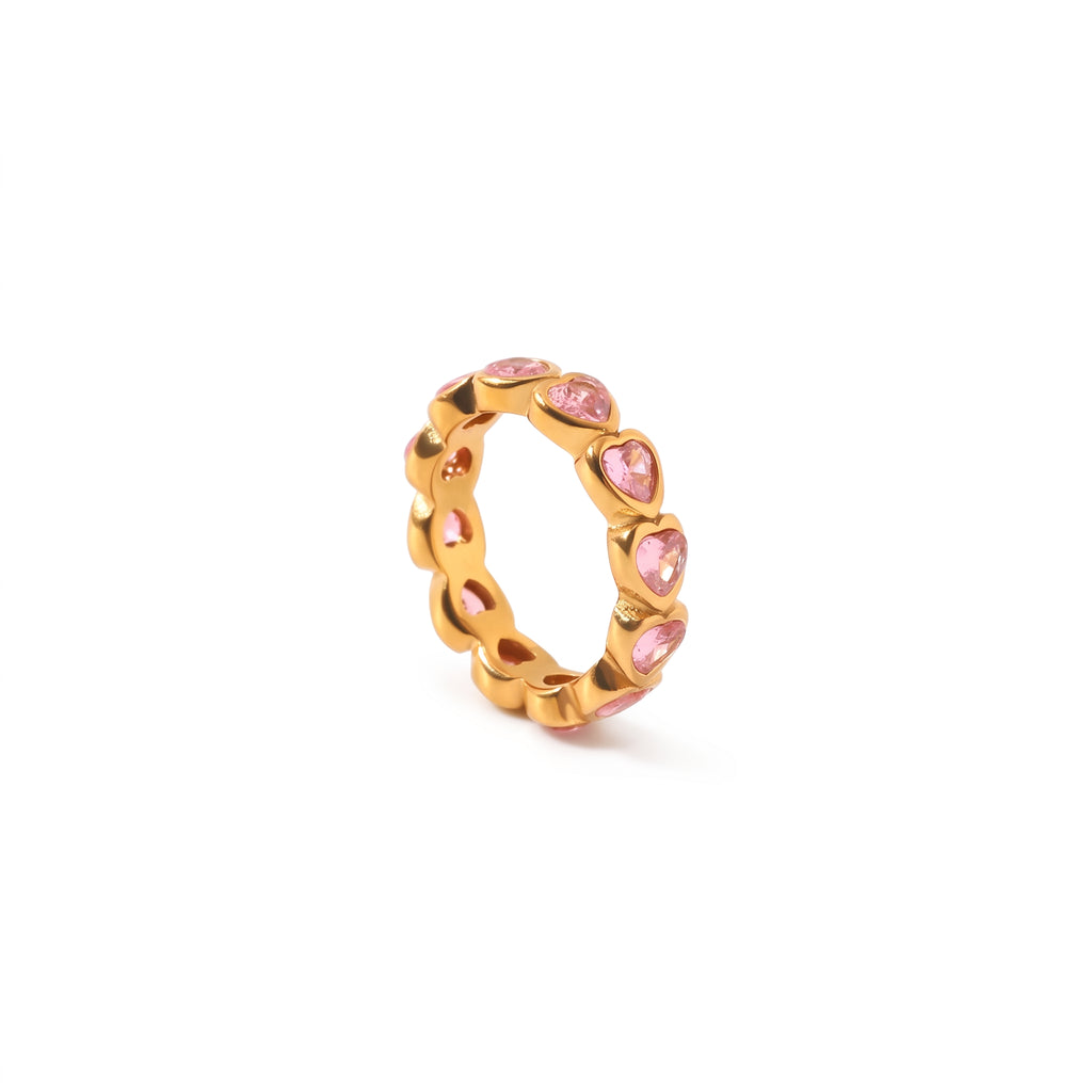 Anillo de Acero con Circones en Forma de Corazón