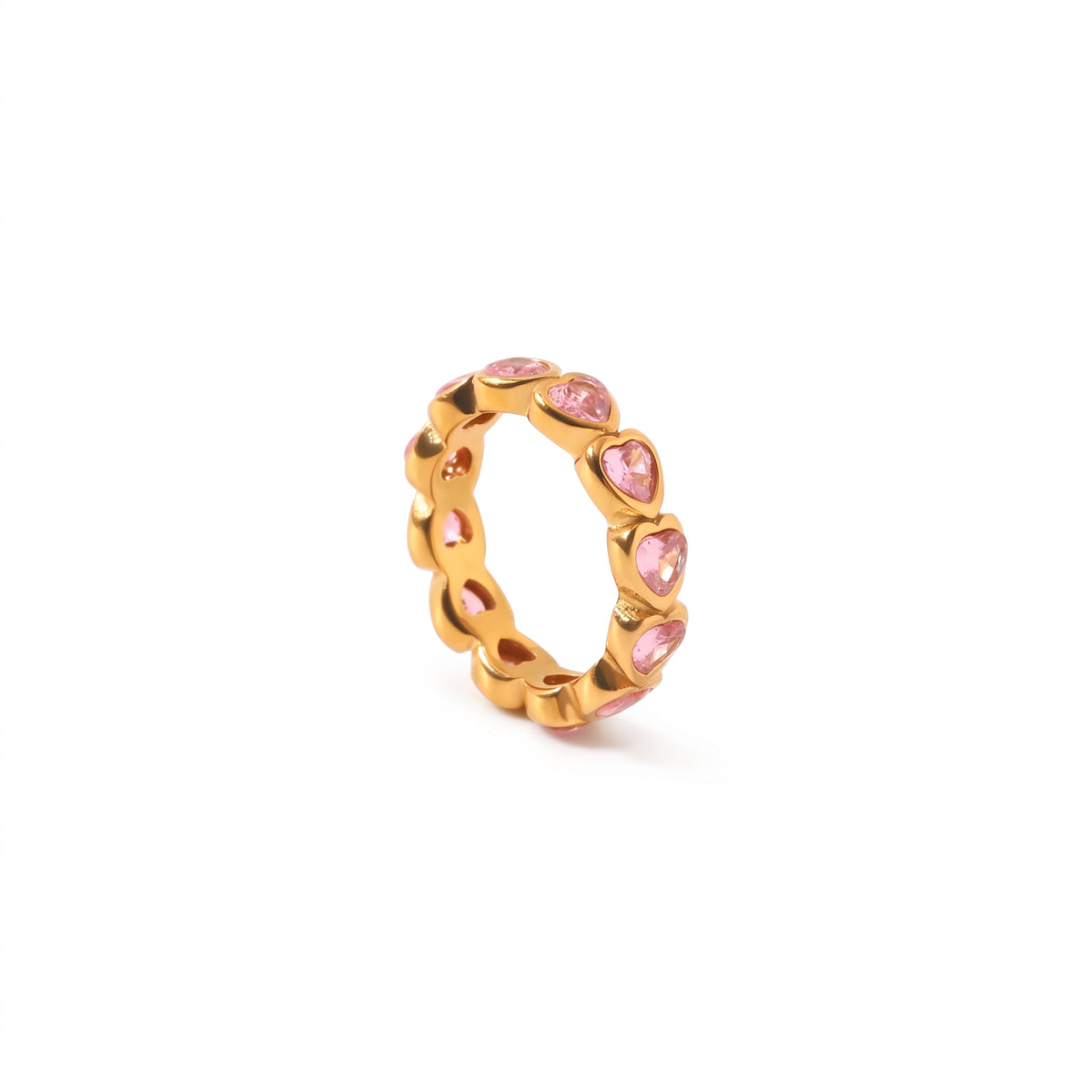 Anillo de Acero con Circones en Forma de Corazón