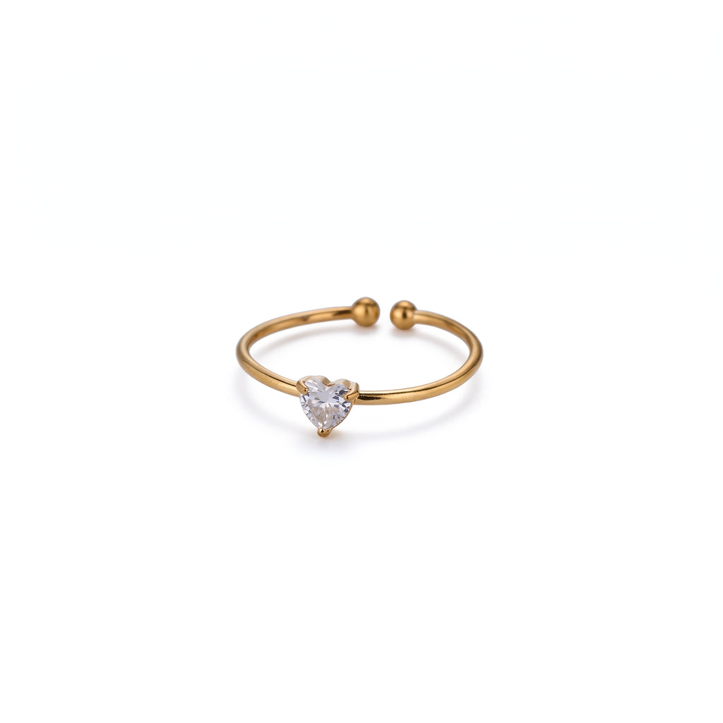 Anillo de Acero Ajustable con Zirconia en Corazón