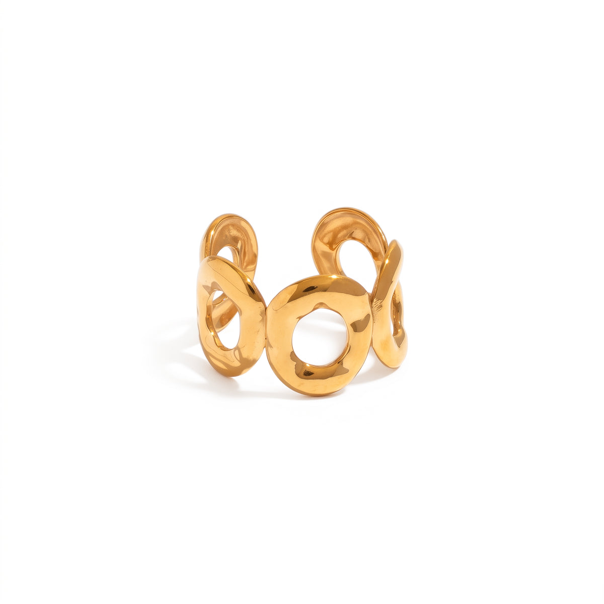 Anillo de Acero con Aros Entrelazados Abiertos Pulidos