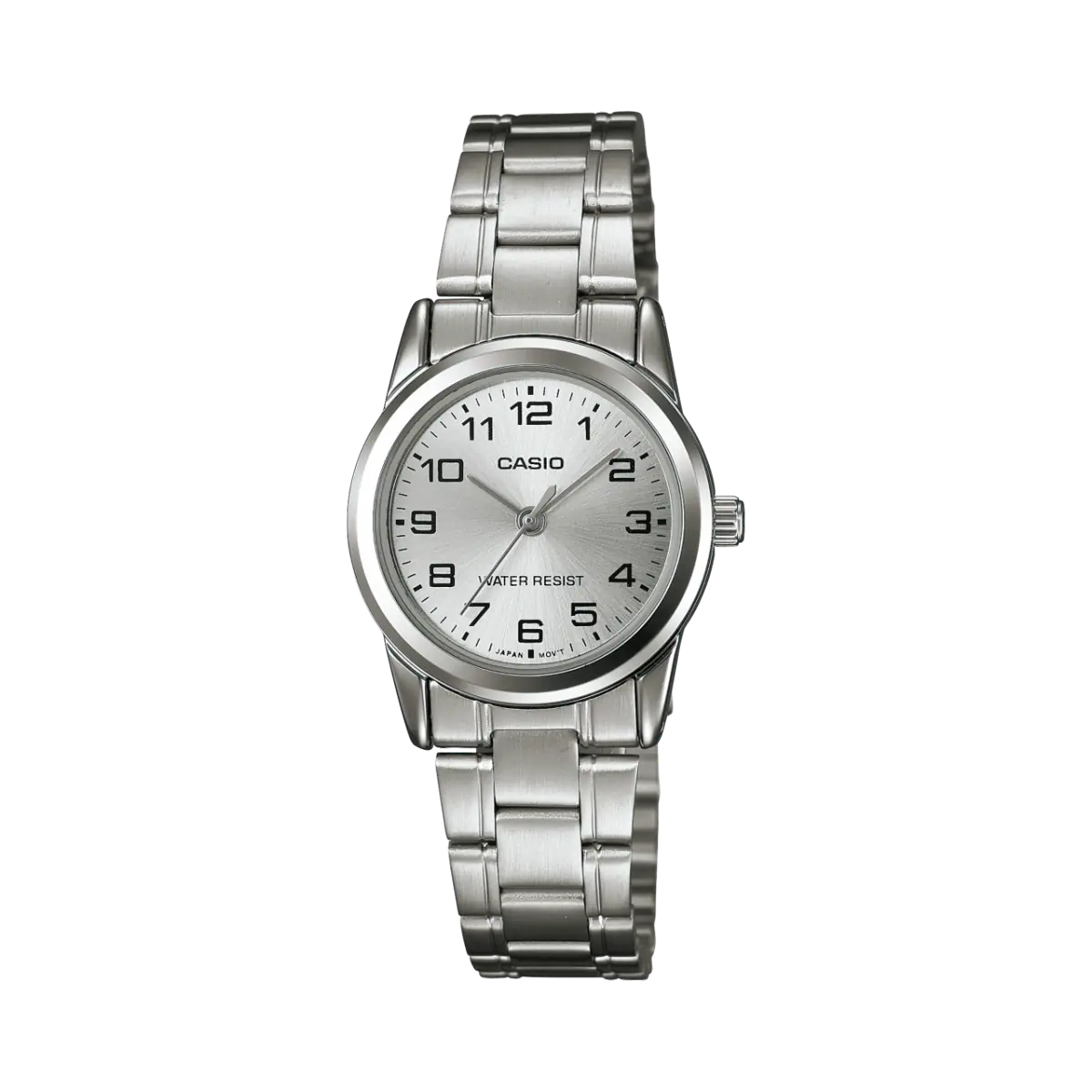 Reloj de acero plateado con diseño clásico