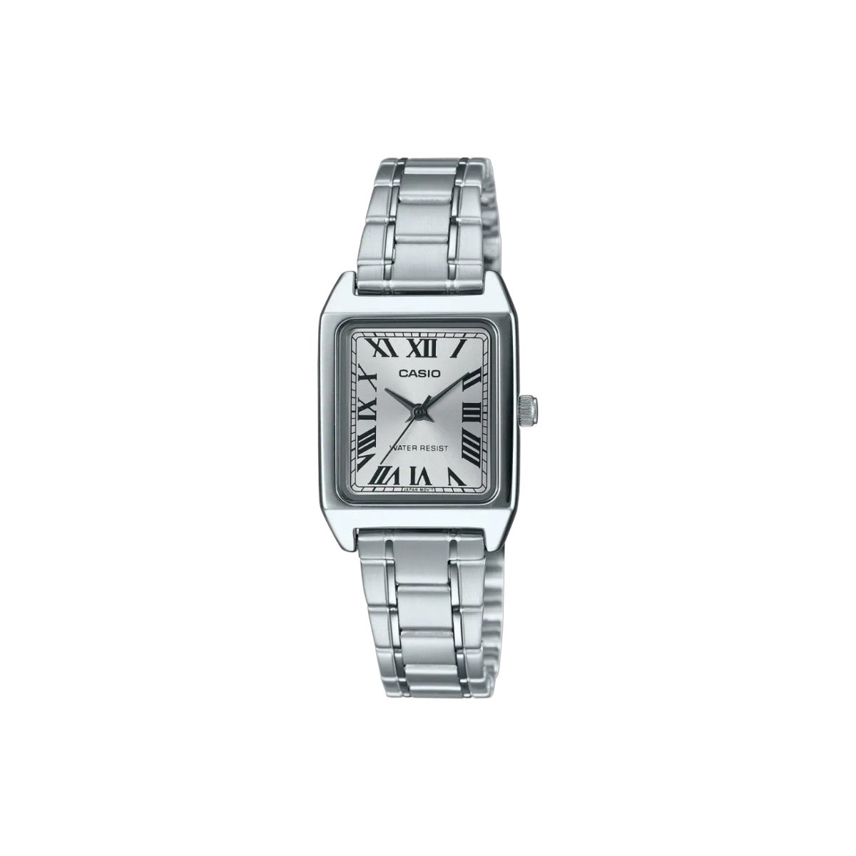 Reloj de acero plateado con esfera plateada