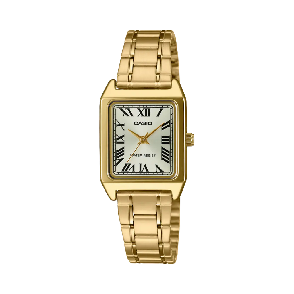 Reloj de acero dorado con esfera champagne