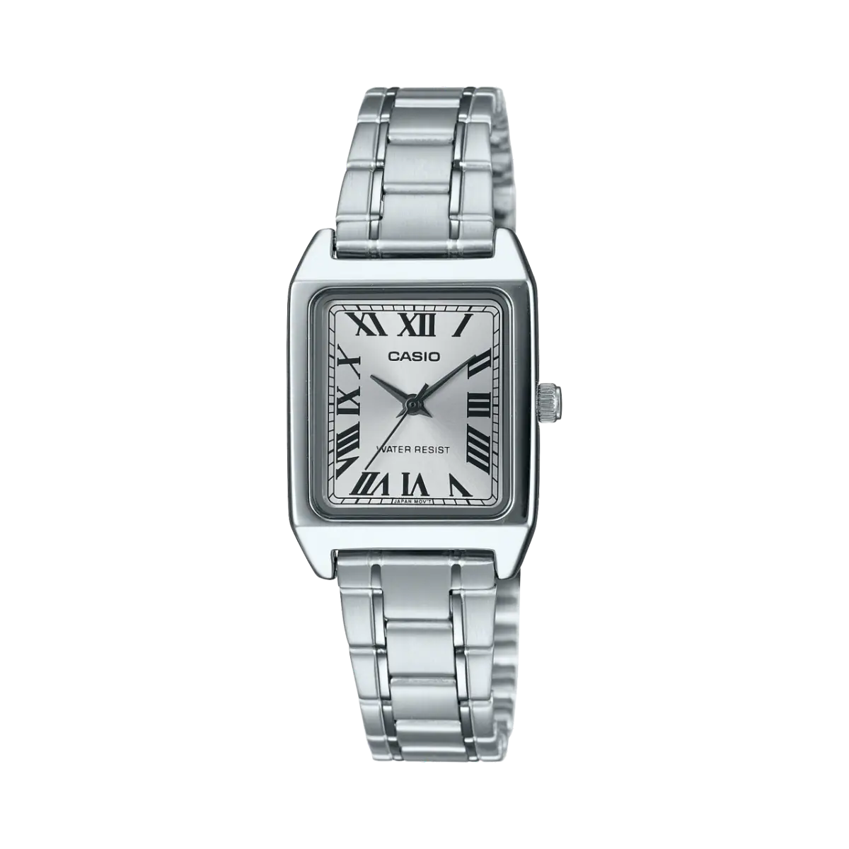 Reloj de acero plateado con esfera plateada