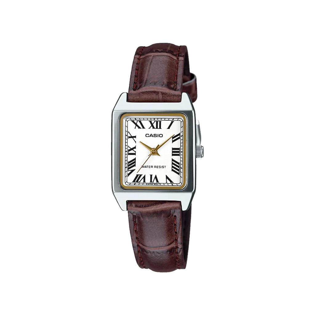 Reloj con correa de cuero negro y esfera dorada