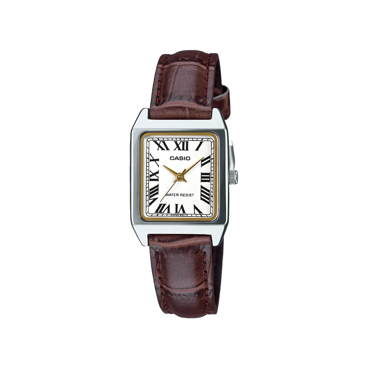 Reloj con correa de cuero negro y esfera dorada