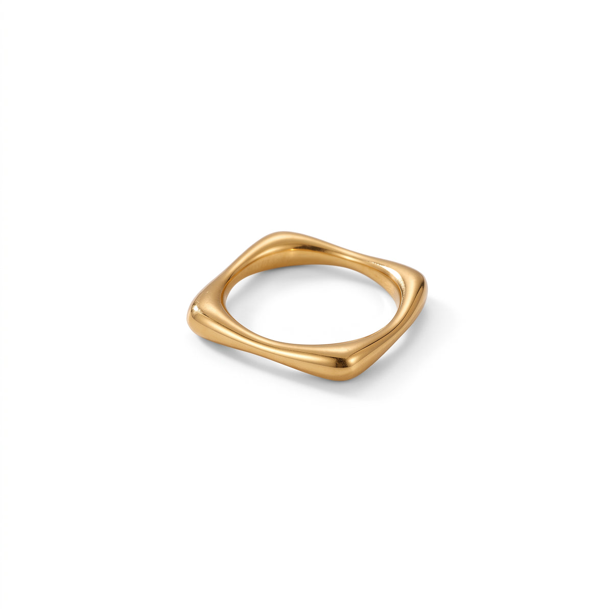 Anillo de Acero con Forma Cuadrada Orgánica Pulida