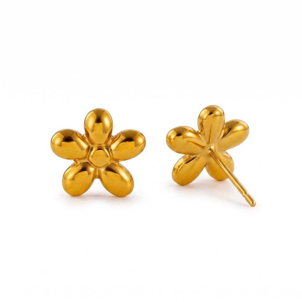 Studs de Acero con Flor Volumétrica Pulida