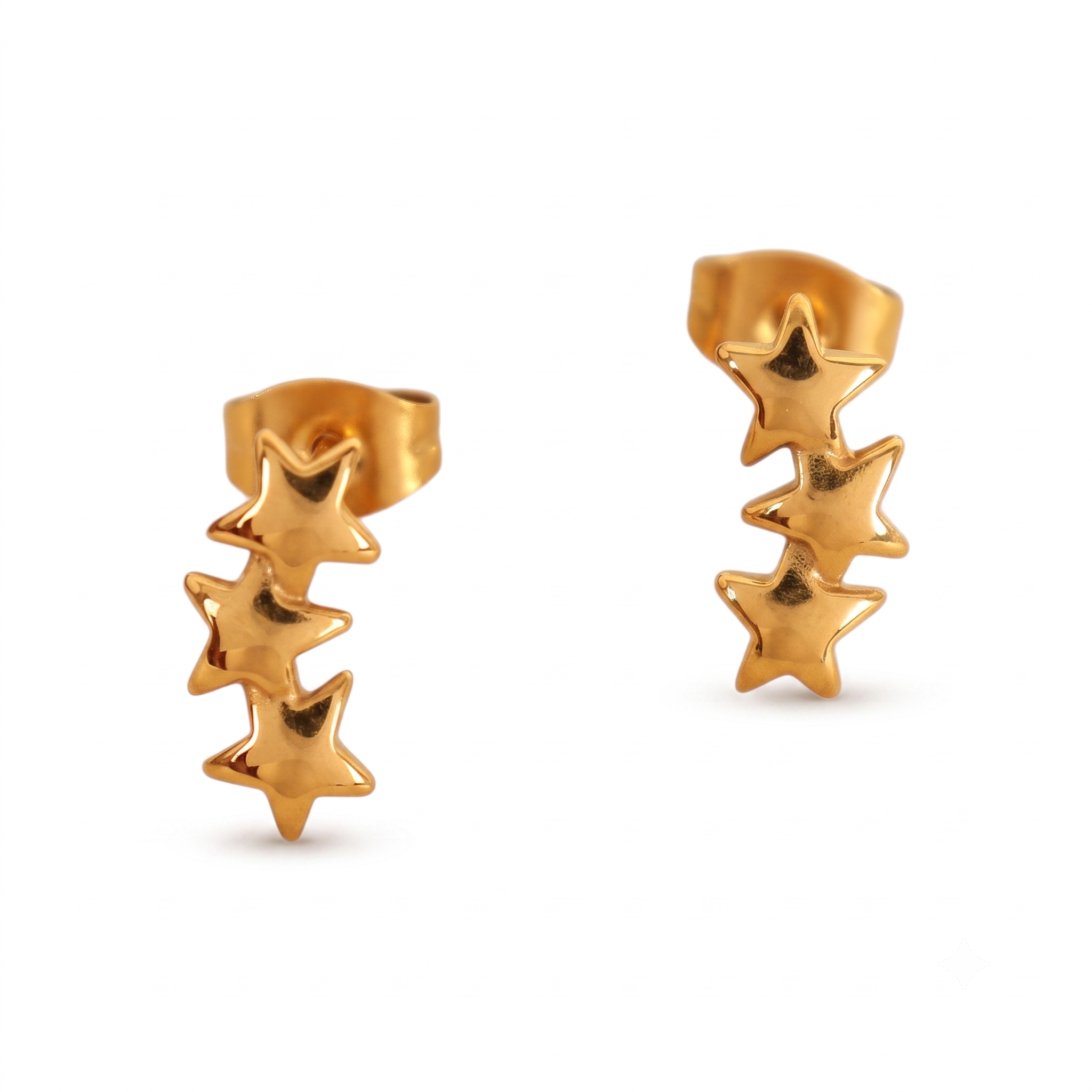 Aretes de Acero con Trío de Estrellas en Cascada