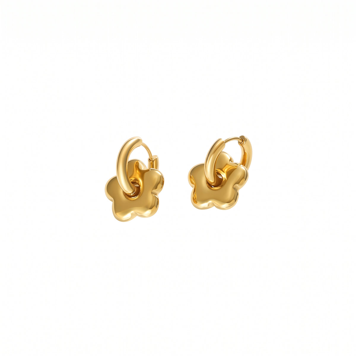 Argollas de Acero con Dije de Flor Pulida