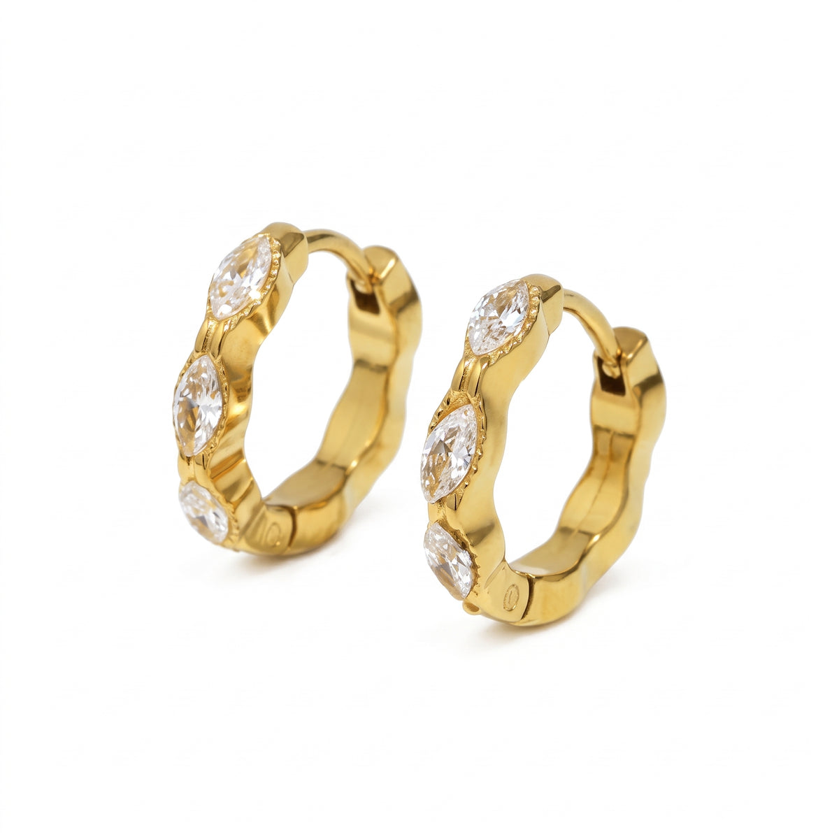 Argollas de Acero con Zirconias Marquise Engastadas