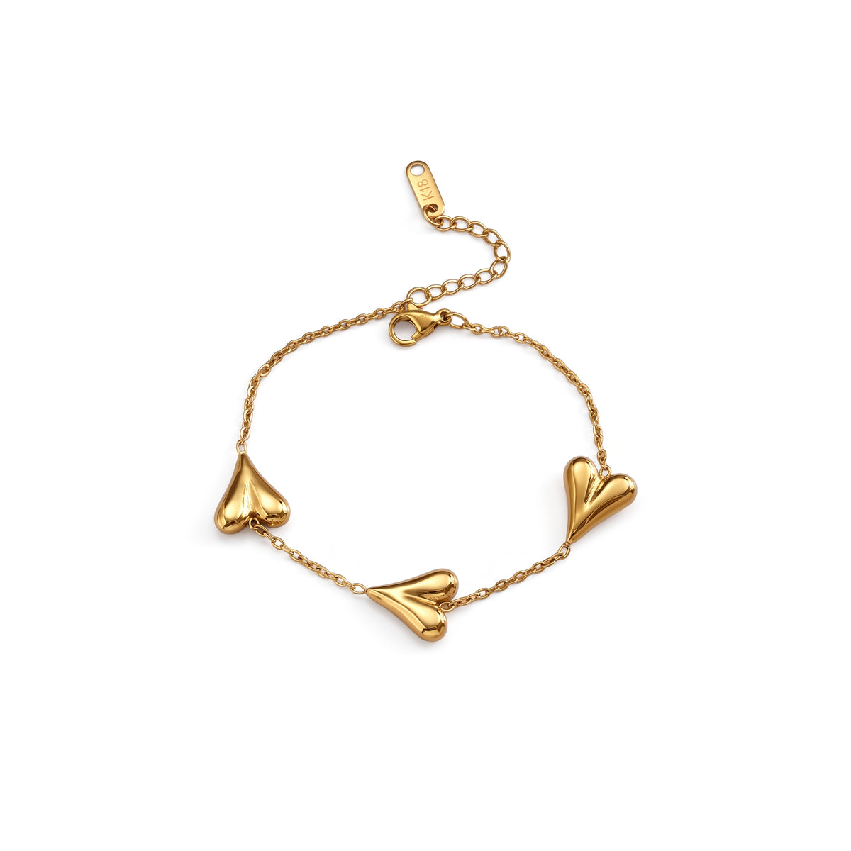 Pulsera de Acero con Corazones Voluminosos Pulidos