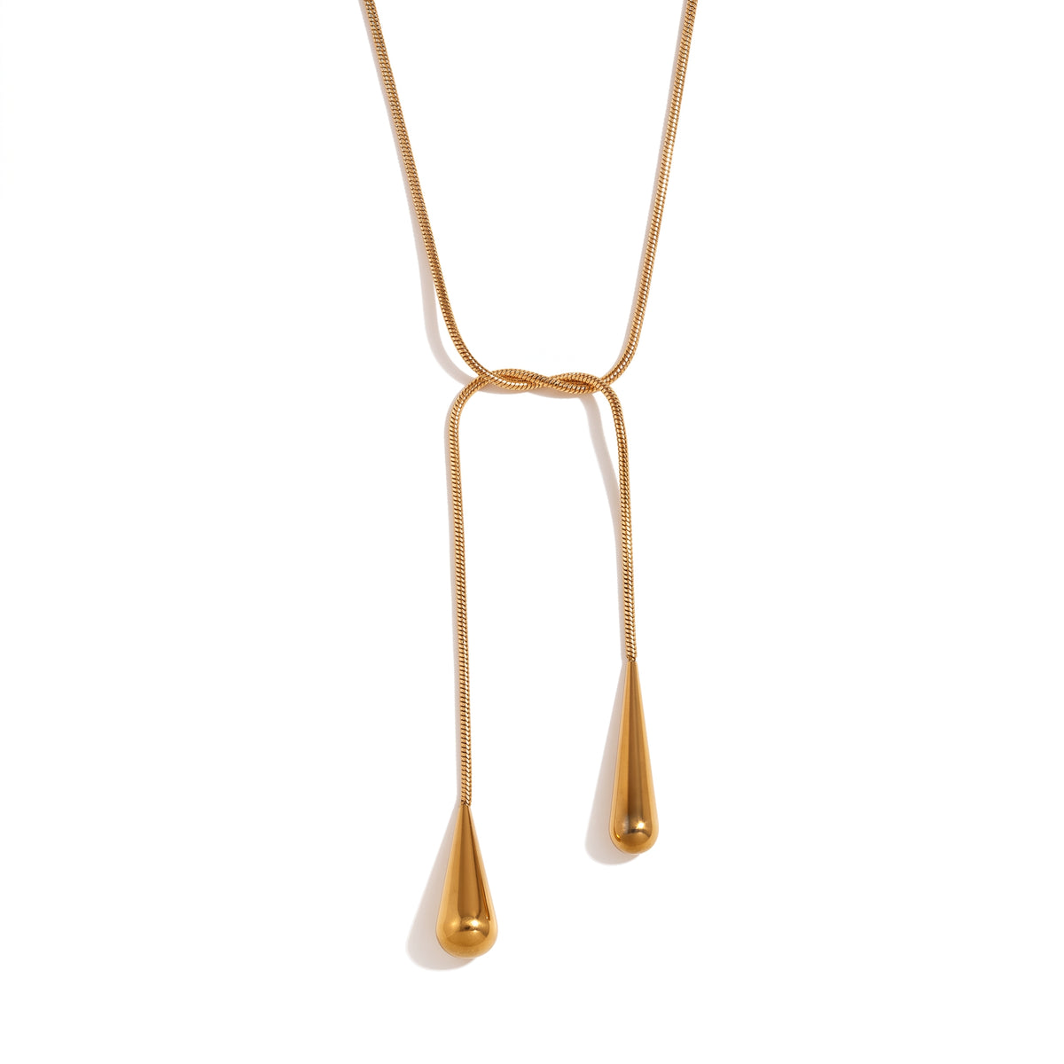 Collar de Acero Lariat con Gotas Pulidas Colgantes