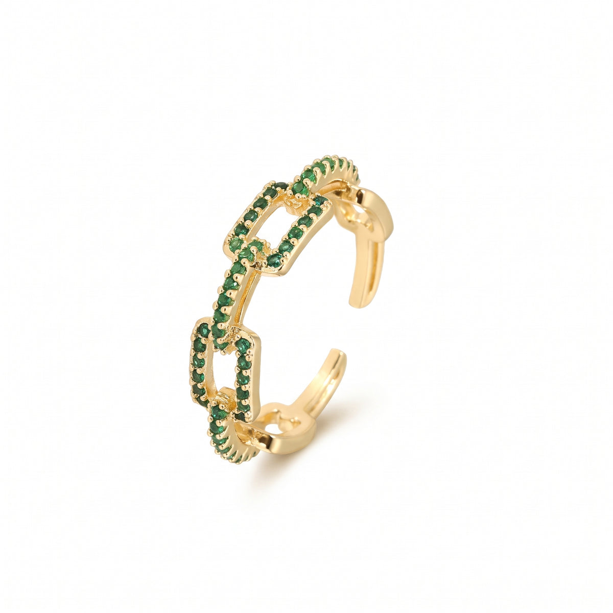 Anillo de Acero Ajustable con Eslabones y Zirconias