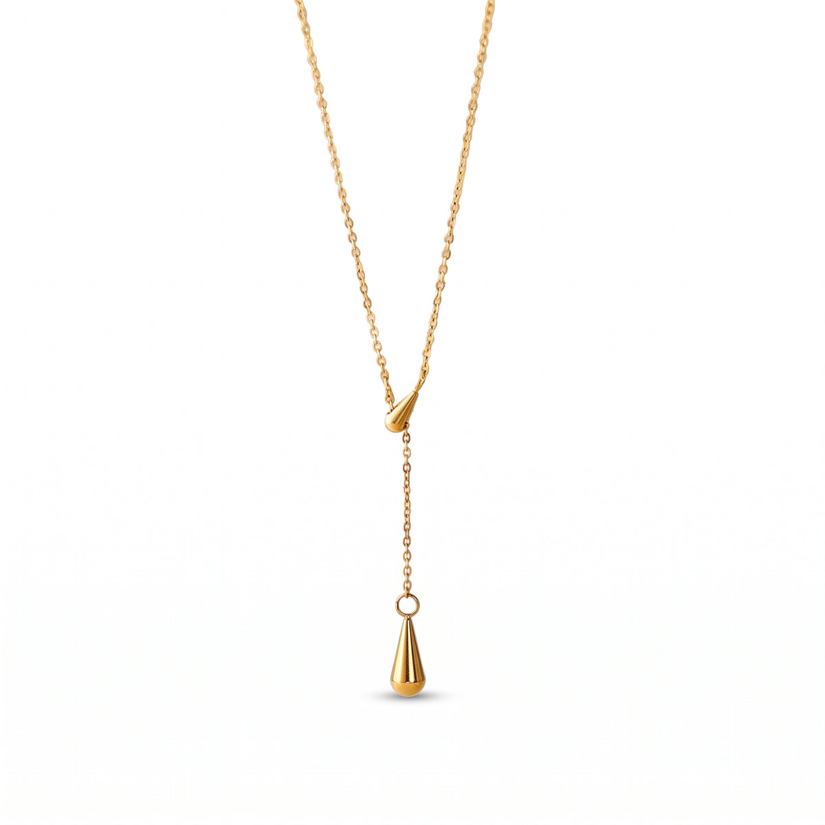 Collar Lariat de Titanio con Gotas en Cadena Fina