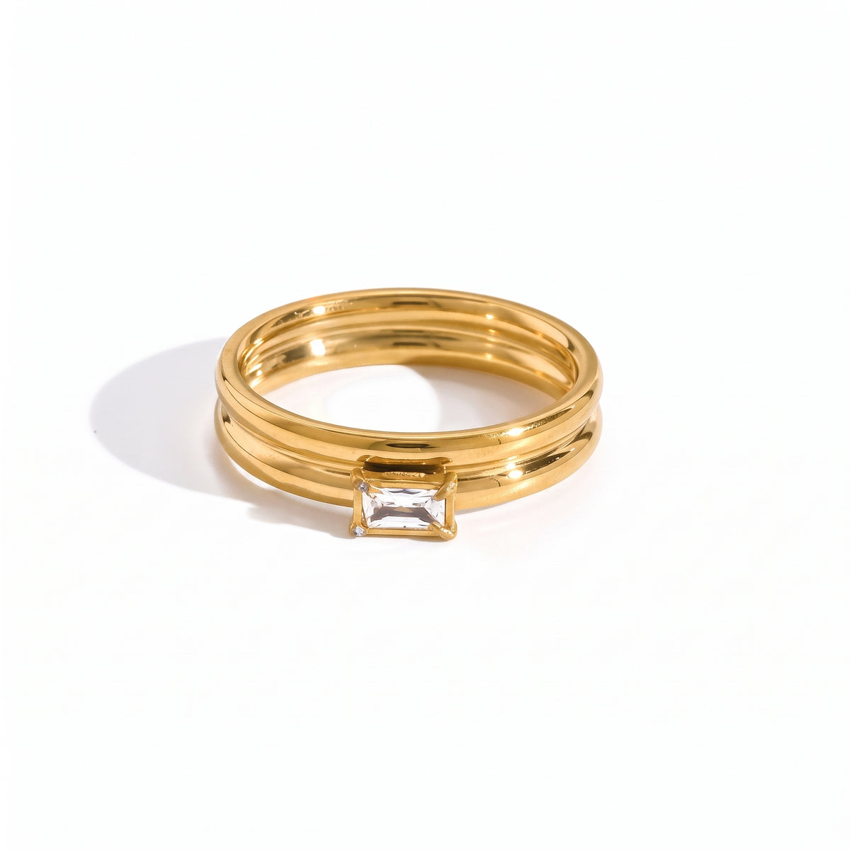 Anillo de Acero con Banda Doble y Zirconia Solitaria